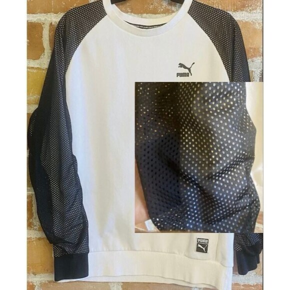 Puma Mens White Black Bball Crew Fleece Sweatshirt Size Medium - Picture 1 of 10